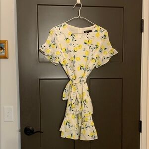 Banana Republic White Lemon-Print Tie-Waist Dress